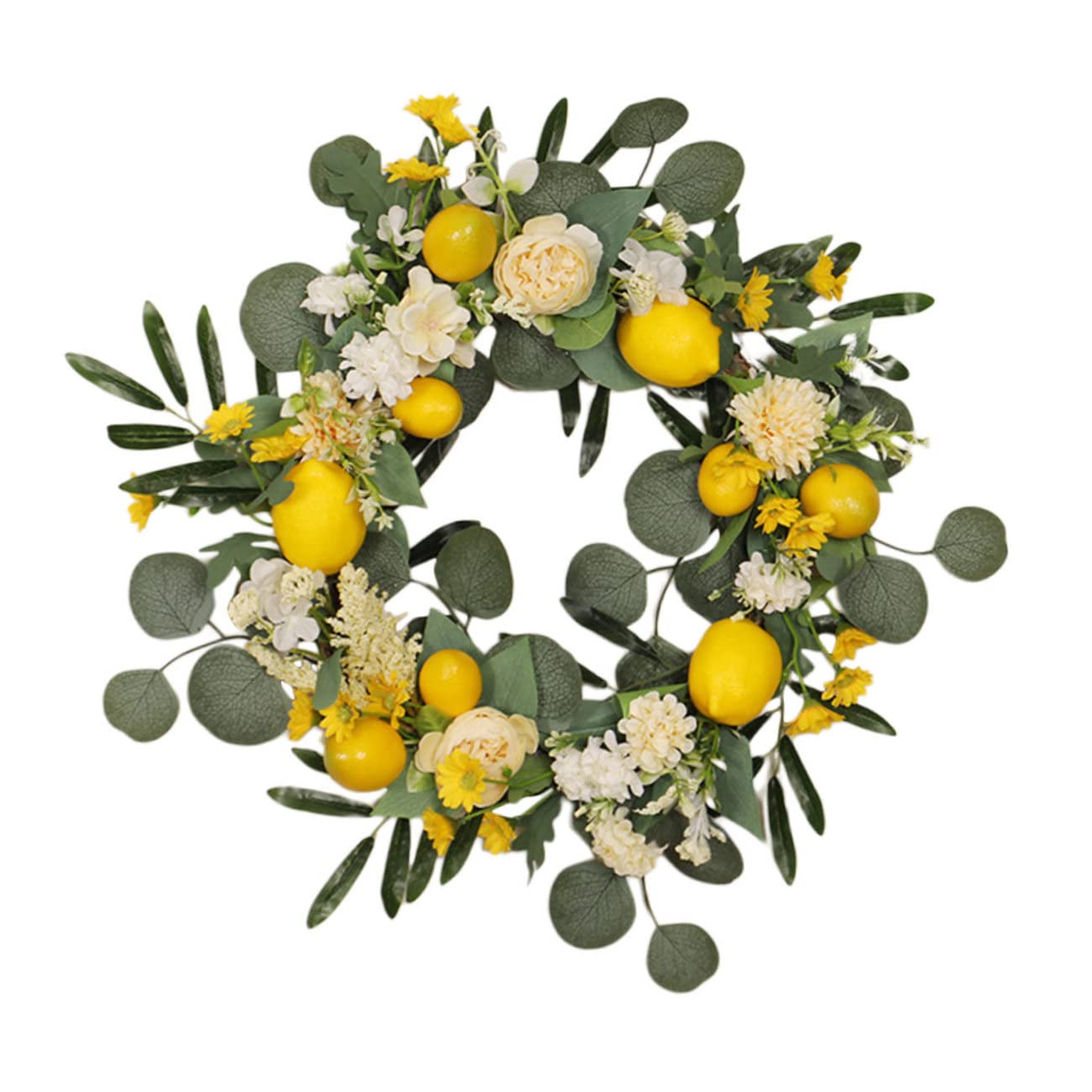 Sommerlicher Zitronenkranz mit Peonie und Eukalyptusblättern Künstlicher Türkranz für Haustürdekoration Langlebiger Pflegeleichter Dekokranz für Sommerfest und Hochzeit