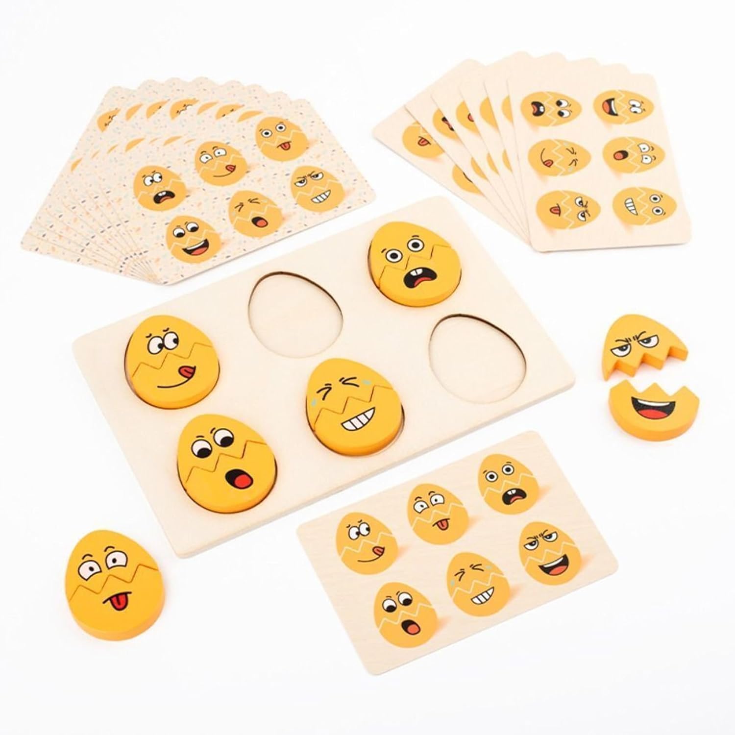 Emoji Expression Cards, Wooden Puzzle Game with Emotion Faces
