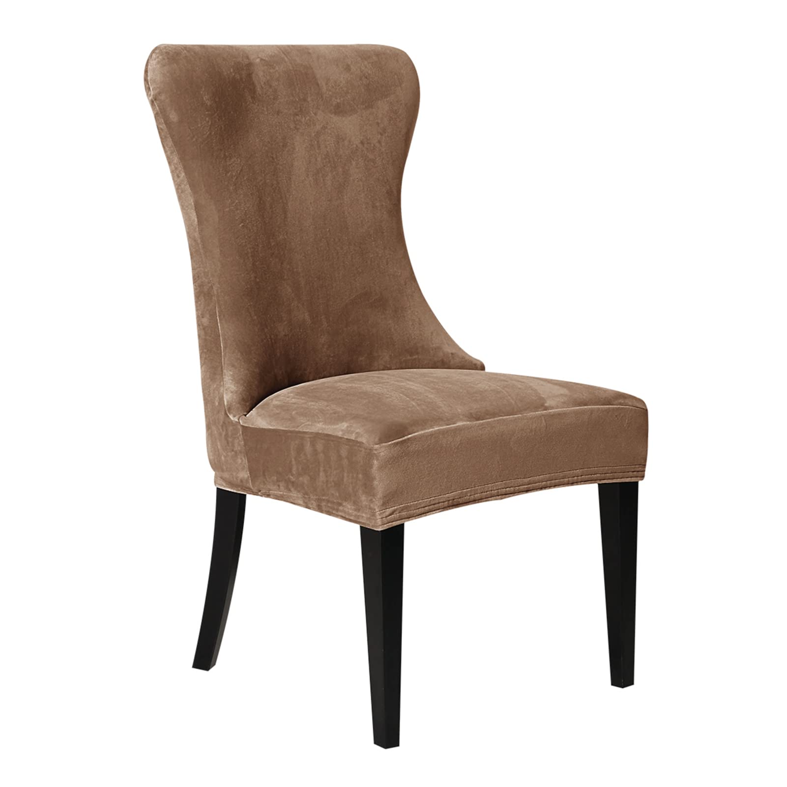 Velvet Dining Chair Cover Set of 2/4/6, Curved back Chair Slipcovers- Dining Room Side Seat Cover, for Kitchen Living Room Dining Room Bar Coffee Cafe (Camel,4 Piece)
