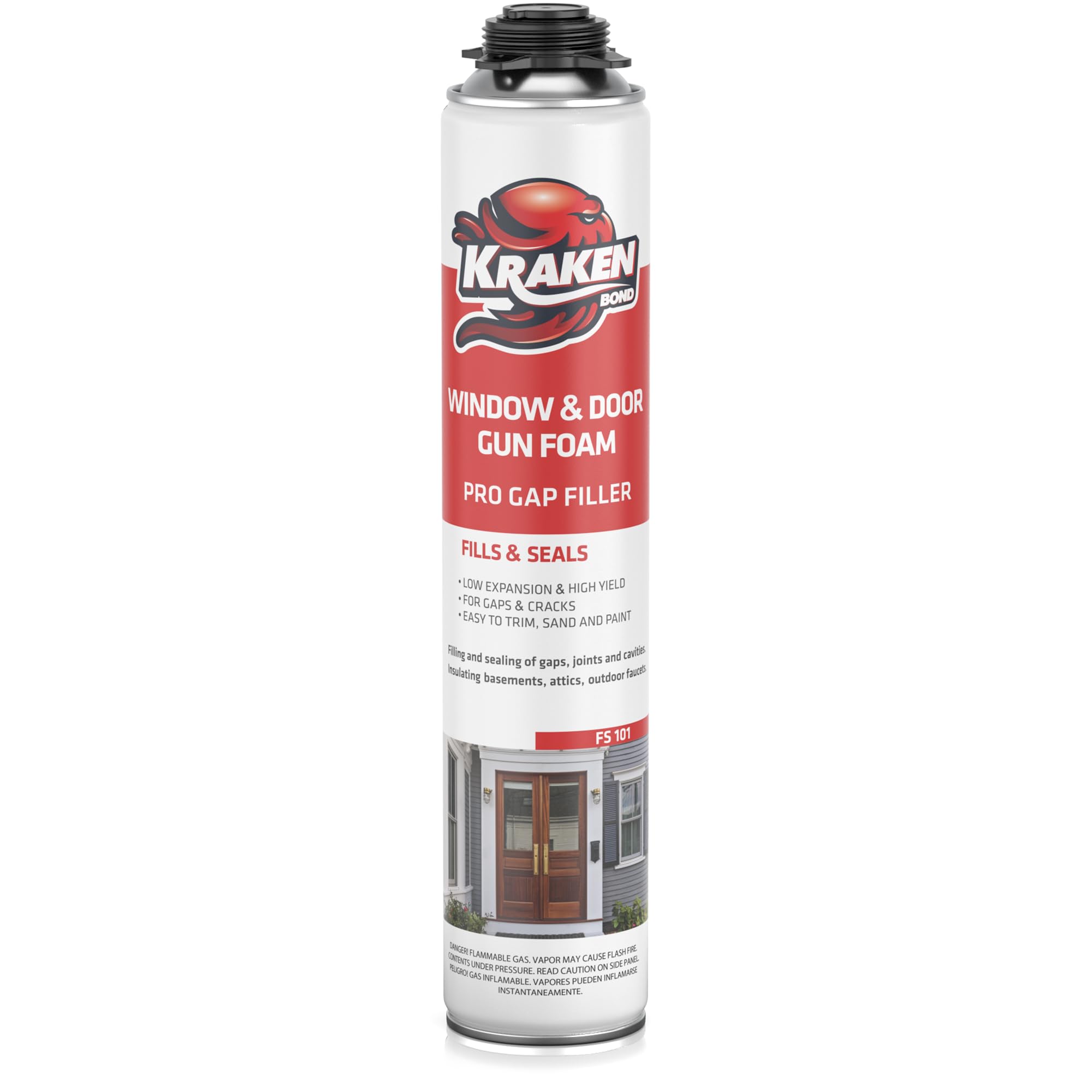 Kraken Bond Window & Door Expanding Foam Sealant - (1x24oz) Professional Gap Filling Gun Use Polyurethane Spray Foam, Low Expansion Waterproof Gap Filler, Gun&Cleaner NOT Included - 1 Pack