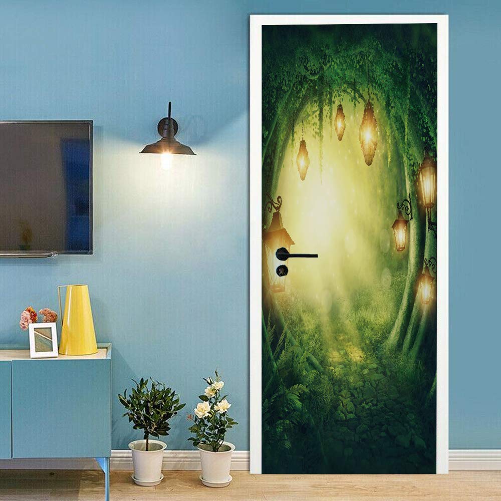 Sticker porte effet trou d'arbre de lumière pour salon et couloir
