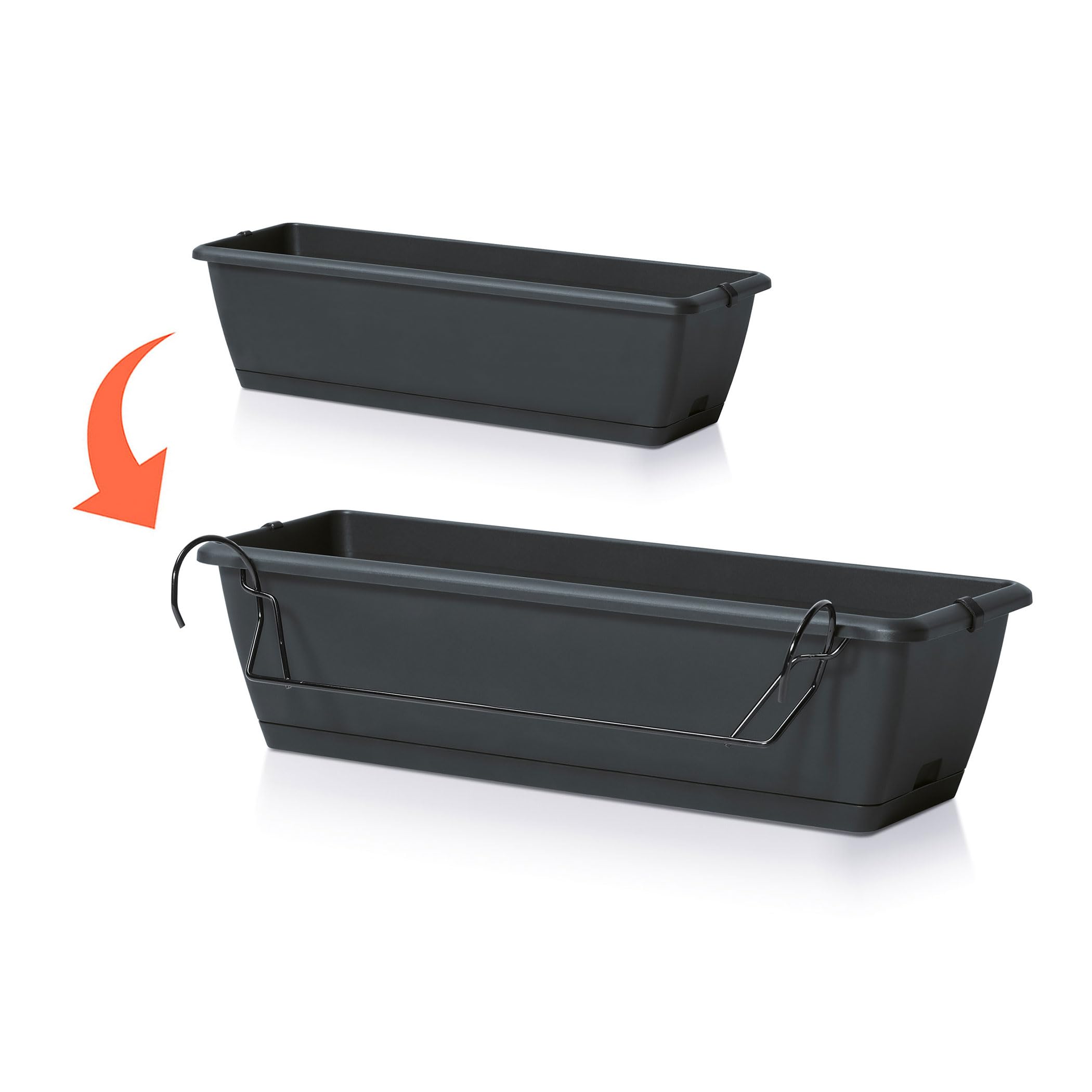 Spetebo Jardinière de balcon avec support et système d'irrigation - 2 pièces de 60 cm - En plastique anthracite - Pot de fleurs à suspendre avec évacuation de l'eau