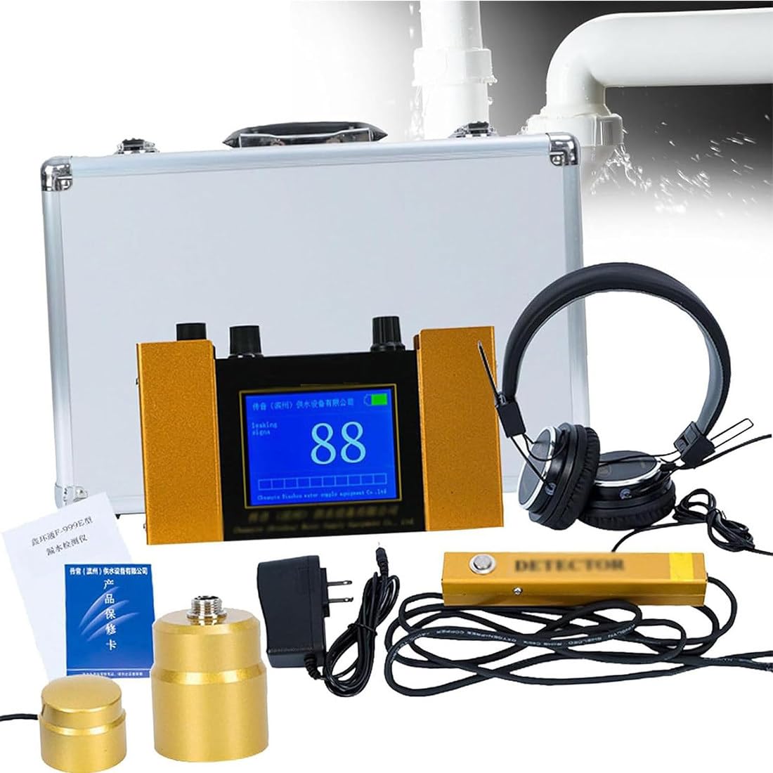Detector de fugas de agua, sensor geófono ultrasónico de fugas de agua con auriculares ajustables para detección de fontanería, monitor de 4 engranajes para fugas de tubería de agua