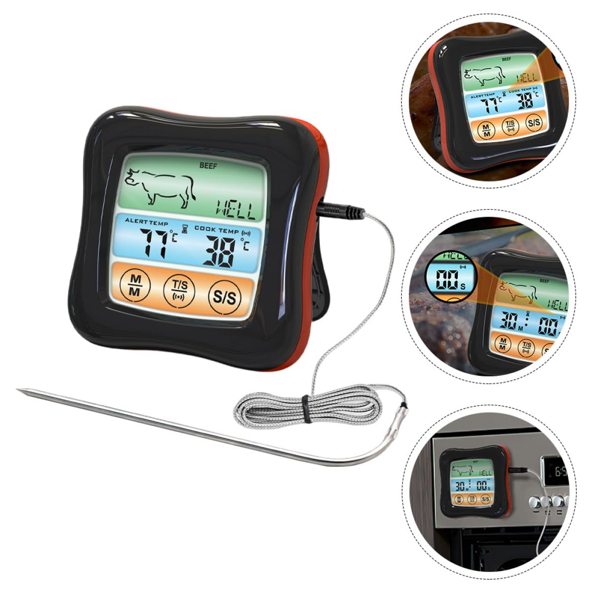 Termometro Digitale Touch per Carne e Barbecue Timer, Nero