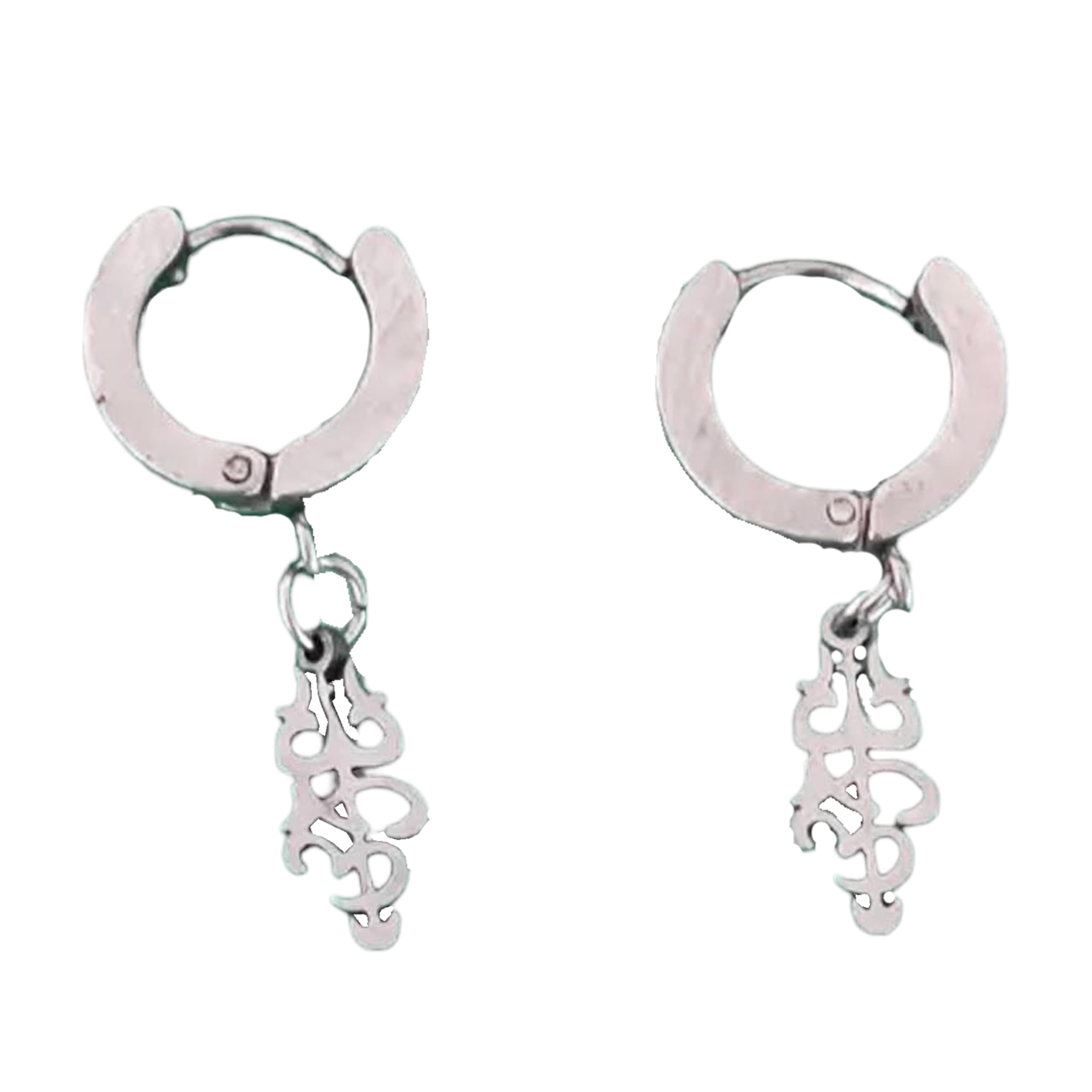 Religious Om Trishul Hoop Piercing Surgical Fashion Jewellery SEr01 Silver Stainless Steel Earrings For Men And Women-image-12