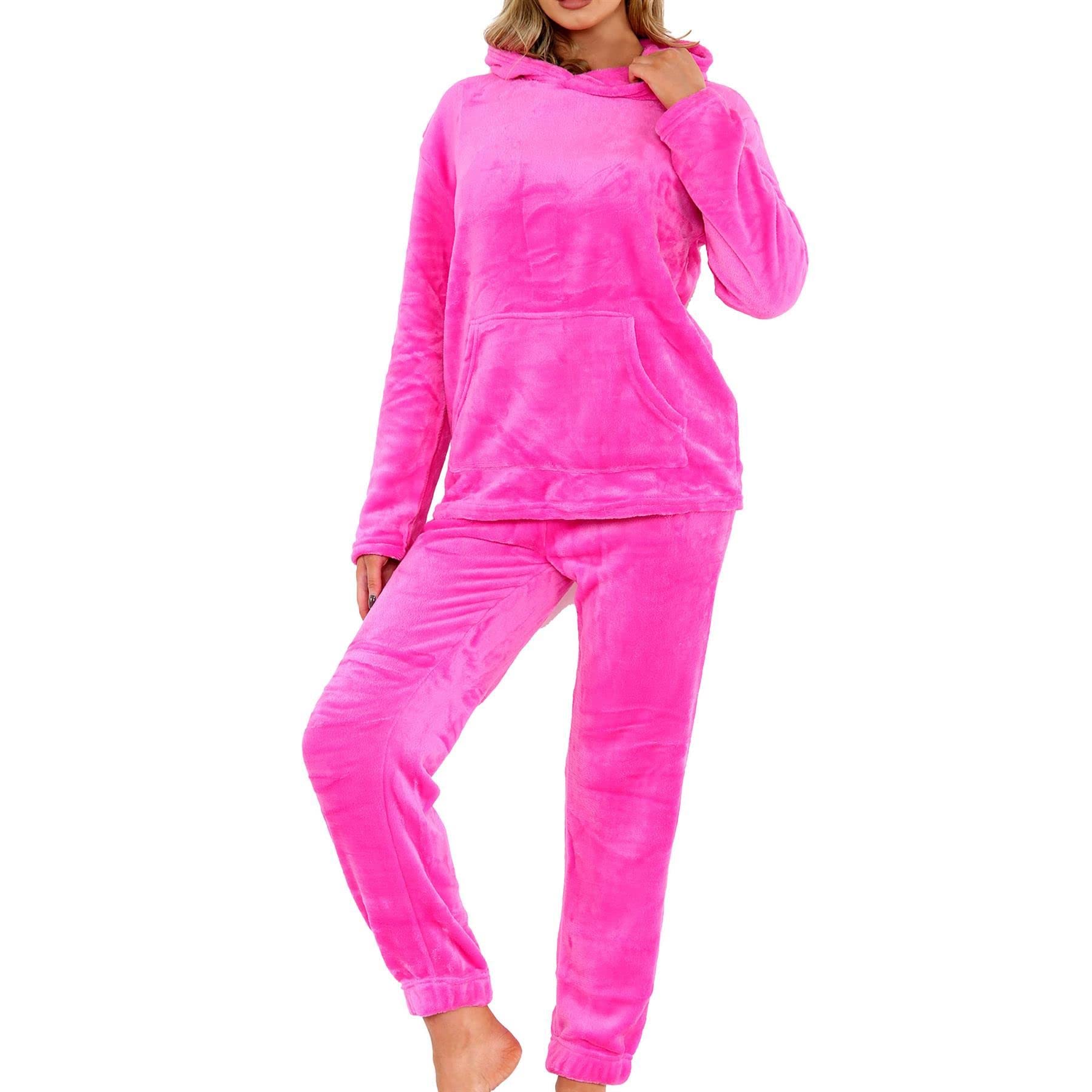 A2z Women's Pink Pyjamas Soft Warm Fleece Twosie Adults Hooded - Pjs 215 16-18