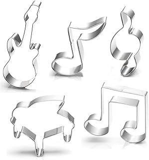 Guitar, Piano,Musical Notes Sign Music Theme Biscuit Cookie Cutter 5 Piece Set - Stainless Steel