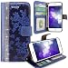 iPhone 6 Case, iPhone 6S Case, Cellularvilla [Stand Feature] Flower Texture Wallet Case [Diamond Jewel] Premium PU Leather Flip Cover [Card Slots] For Apple iPhone 6 / 6S 4.7 inch (Navy Blue Bling)