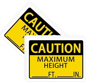 Caution Maximum Height Sign Stickers Labels, 3.5x5 Inch Self Adhesive Safety and Warning Signs Stickers Hazard Clearance Label for Van,Truck.10 Pcs