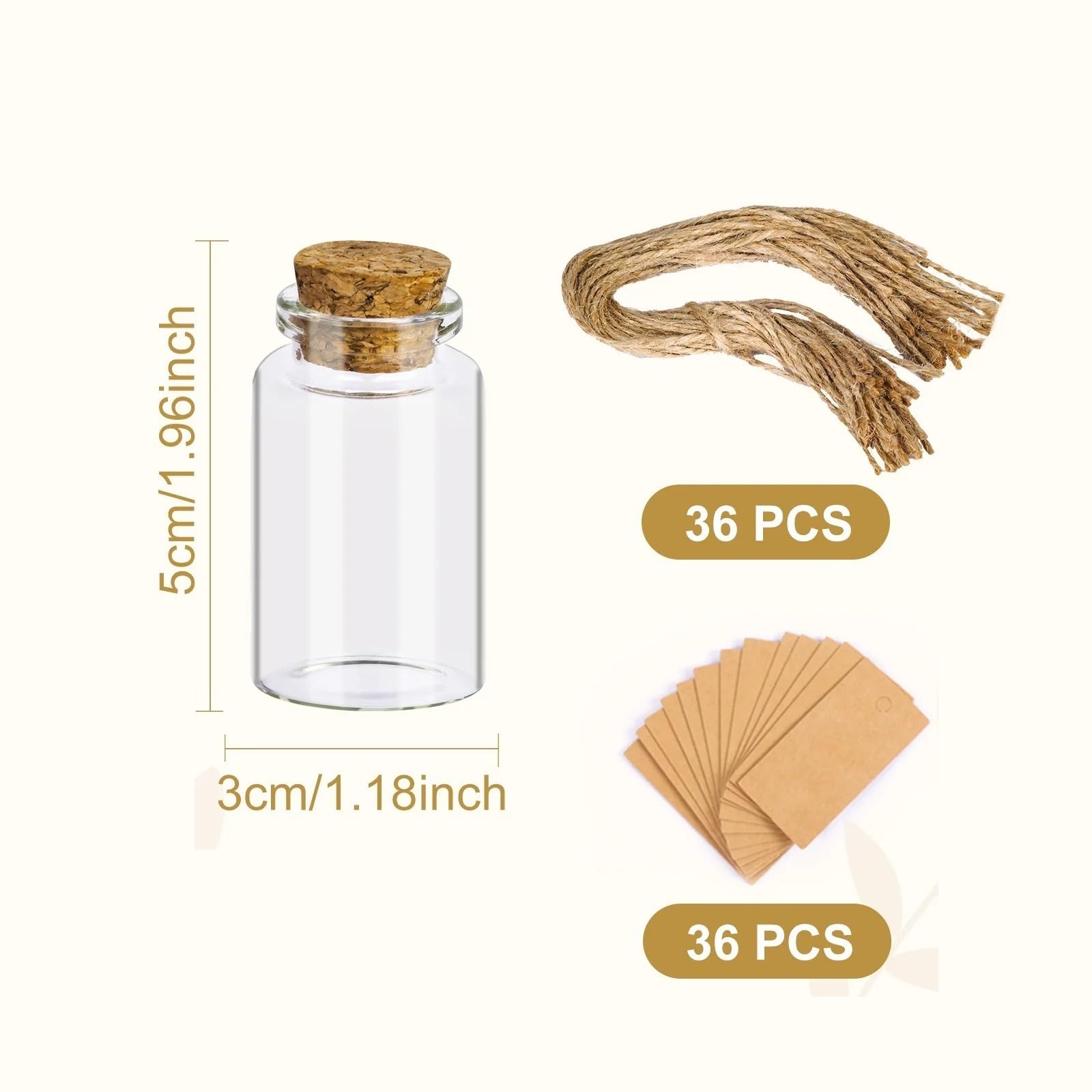 DIY Glasgefäß 36 Stück 20 ml Klarglasflaschen mit Korken, 3 x 5 cm kleine Mini-Fläschchen, for Basteln for Hochzeitsgeschenke