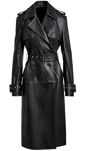 Classic Long Trench Coat - Genuine Leather Full Length Outerwear for Timeless Style - Small - Black