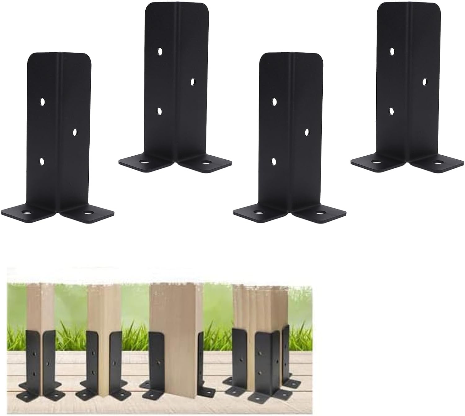 4 Pcs Post Anchor Brackets Kit, Post Base Brackets Metal Base Bracket Mounting Kit Pergola Bracket for Deck Support Heavy Duty Fence Porch Railing Handrails