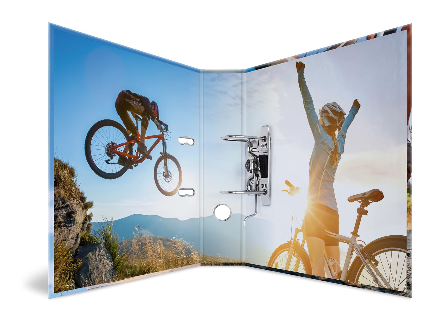 HERMA Segregator A4 do roweru górskiego, grzbiet 70 mm, wytrzymała teczka z motywem sportowym, błyszczące wykończenie i nadruk wewnętrzny, segregator kółkowy dla dzieci, segregator archiwizacyjny