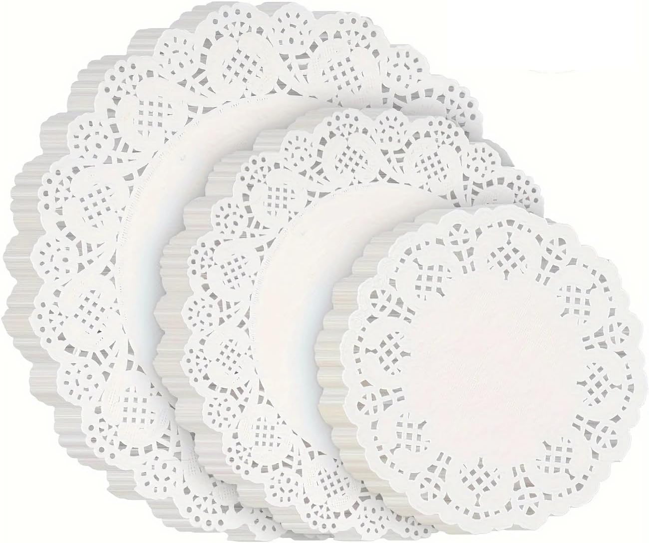 300Pcs 90mm 114mm 140mm Round Lace Paper Doilies Vintage Coasters Placemat Craft Wedding Christmas Table Decoration (Colour : White ; Shape : Round)