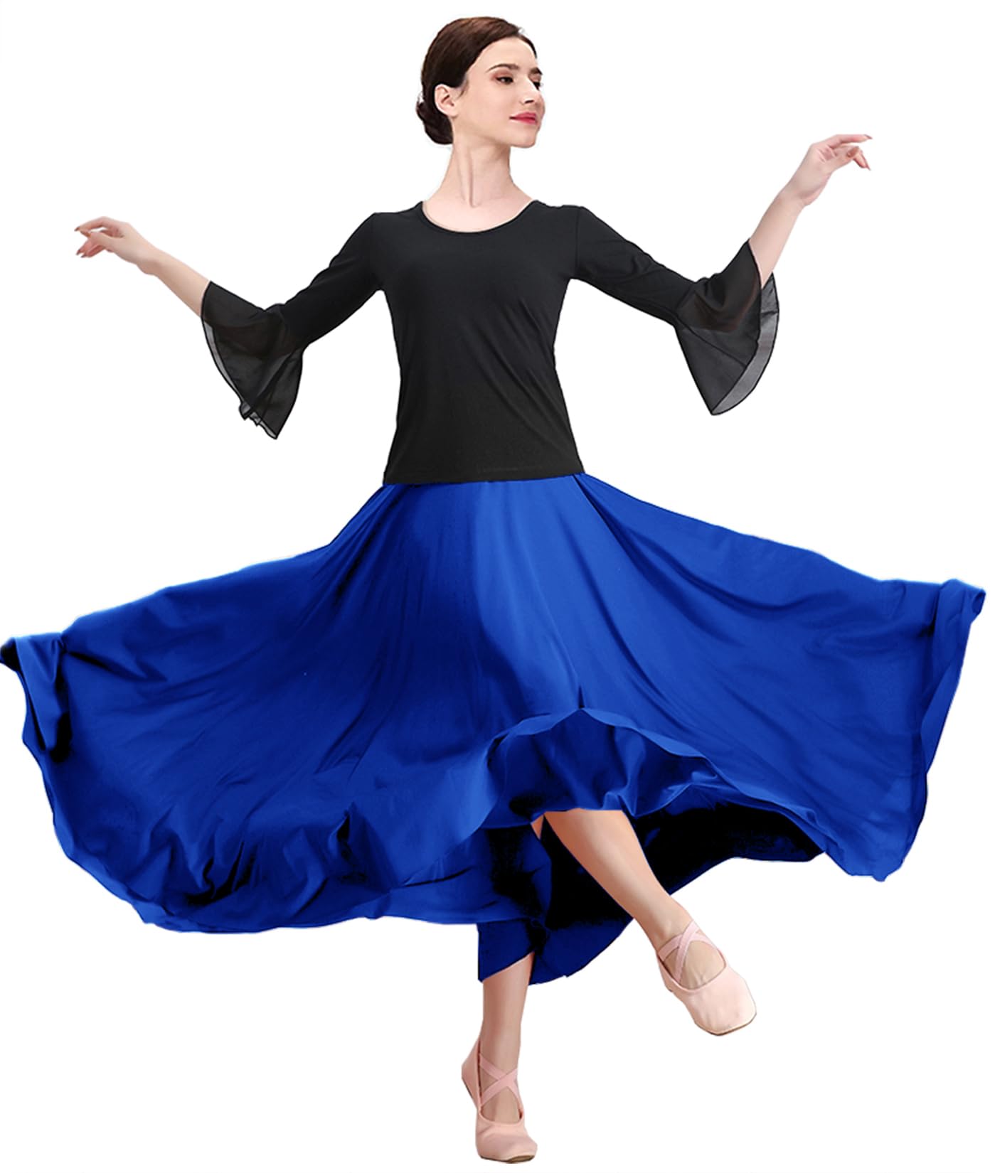 Zyactu Women's 05-Royal Blue Ballroom Dance Skirt Swing High Waist Long Skirt Modern Waltz Flamenco Dance Costumes, One Size