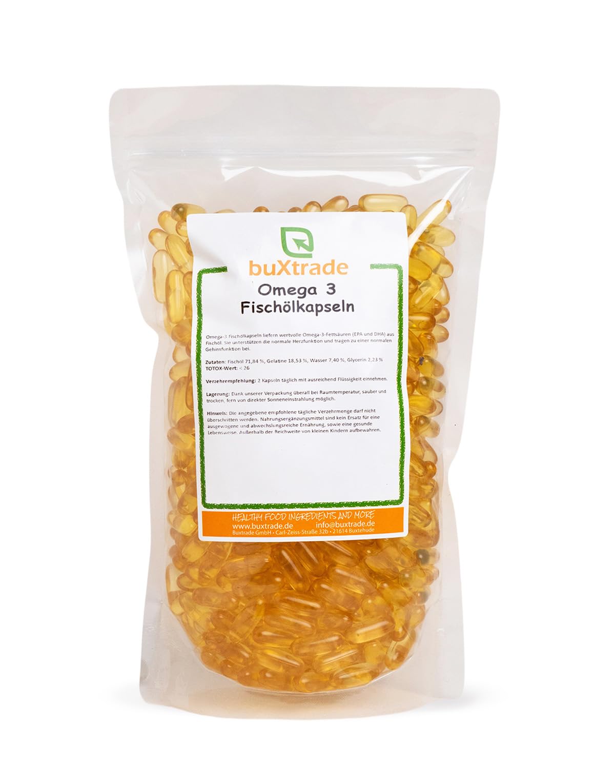4x 500 g | Omega 3 Fischölkapseln| Fischöl | Softgel-Kapseln | ca. 1400 Stk. | Buxtrade