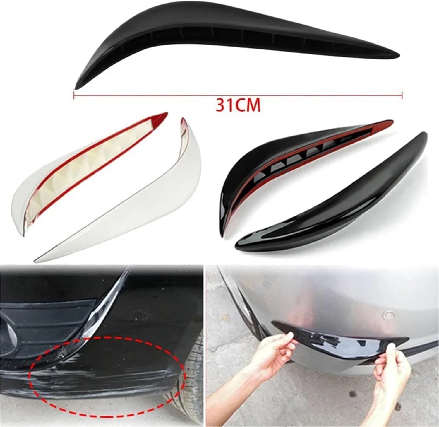 2pcs 31cm Curved Rubber Car Bumper Corner Protector Strip(Arc-Shaped White)