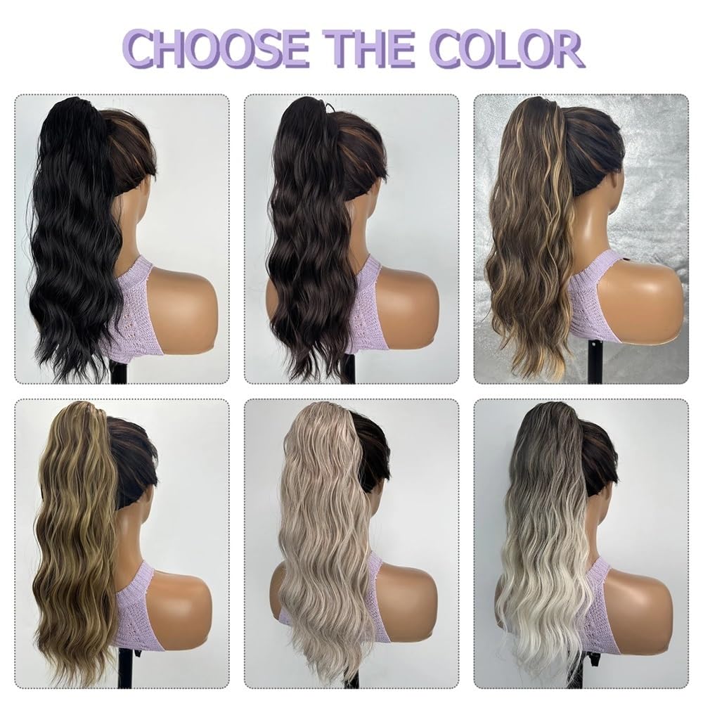Ponytail Extension 18-Zoll-Pferdeschwanzverlängerung mit Kordelzug, lange, lockige, gewellte Haarteile, synthetischer Pferdeschwanz for Frauen(12H24)