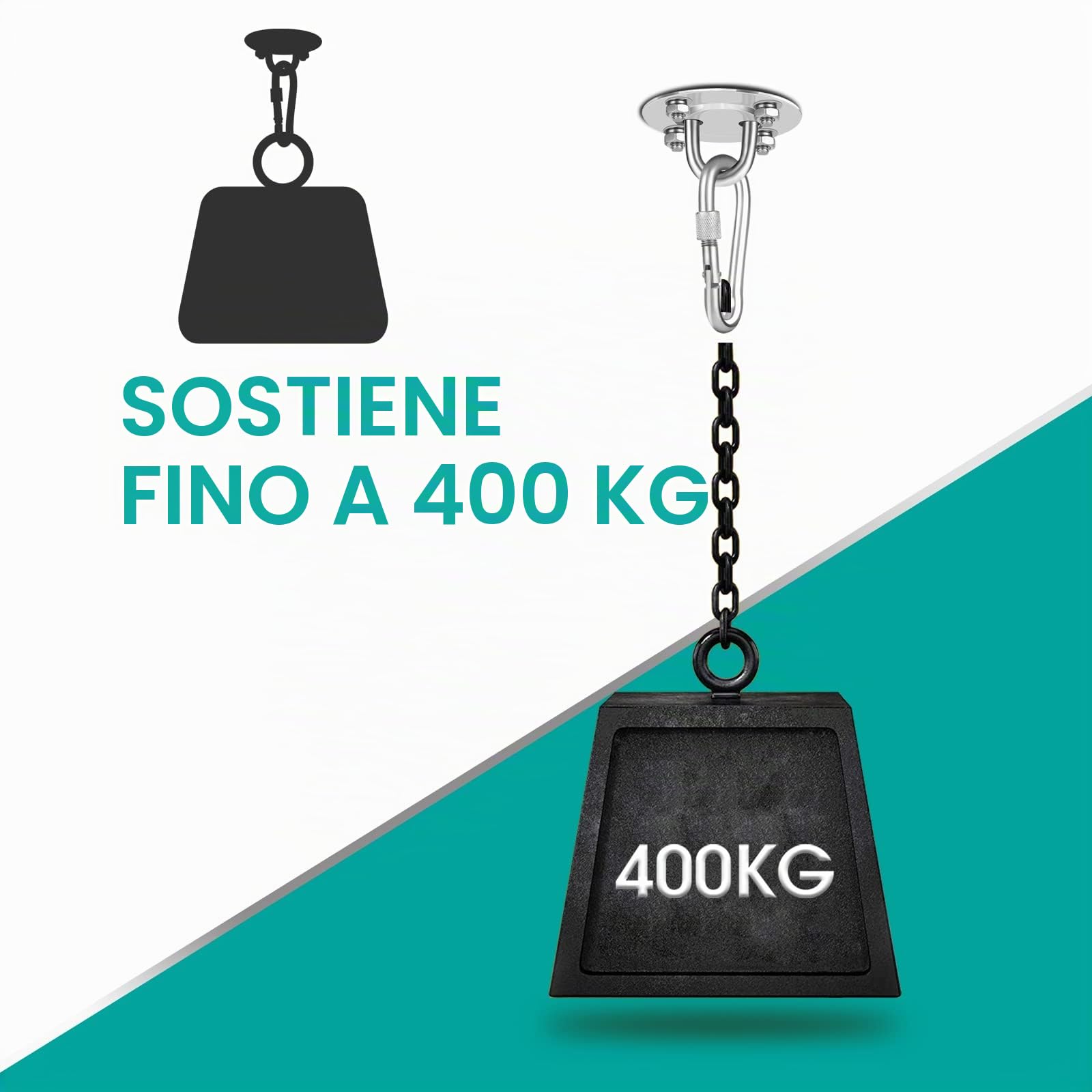 Gancio da soffitto, staffa da soffitto per sacco da boxe in acciaio inossidabile fino a 400 kg, gancio da soffitto resistente per amaca da sedia sospesa, sacco da boxe, trainer per imbracatura