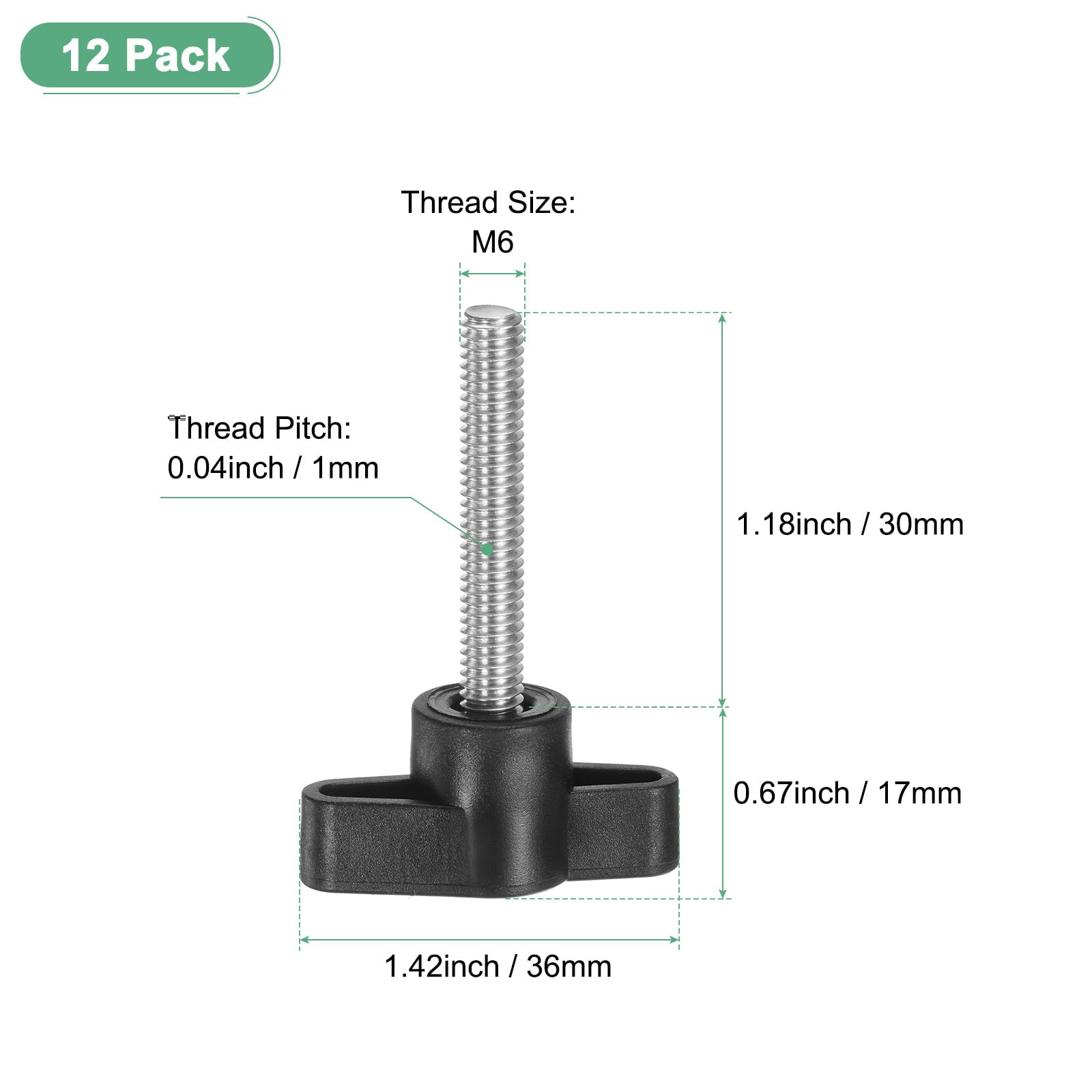 M METERXITY 12-Pack Thumb Screws, M6x30mm Tee Wing Knobs - Image 3