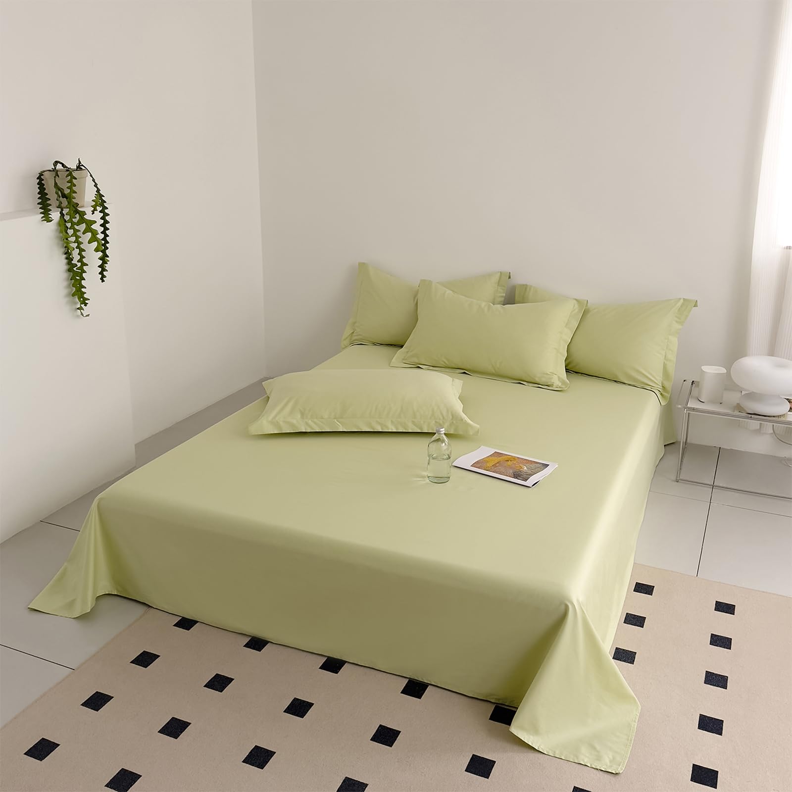 Bettlaken 250x270cm Extra großes Bettlaken | Baumwolle,Grün,Einfarbig,Ganzjahres,knitterfrei,mit 2 x Kissenbezug von 50 x 75 cm