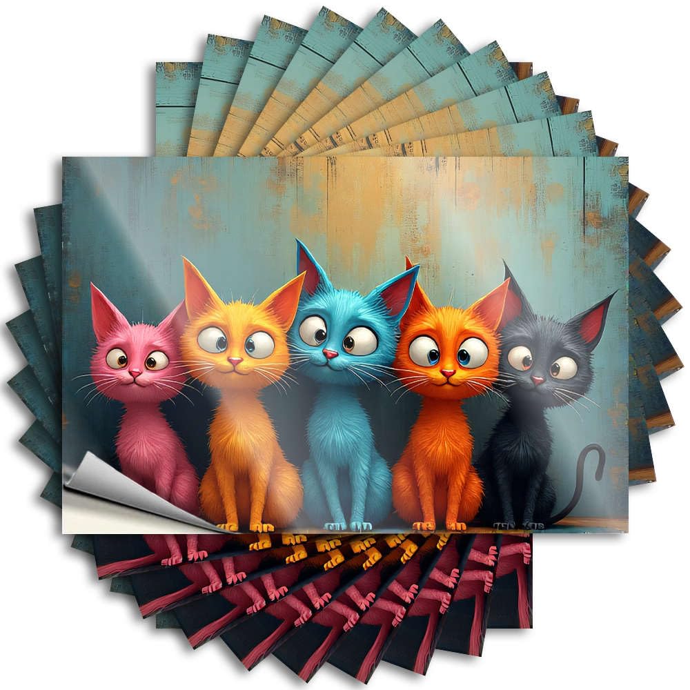 Decal Decore for Room | Feminist Wall Five Colorful Cartoon Cats Sitting Together. for Outdoor(8X12CM)