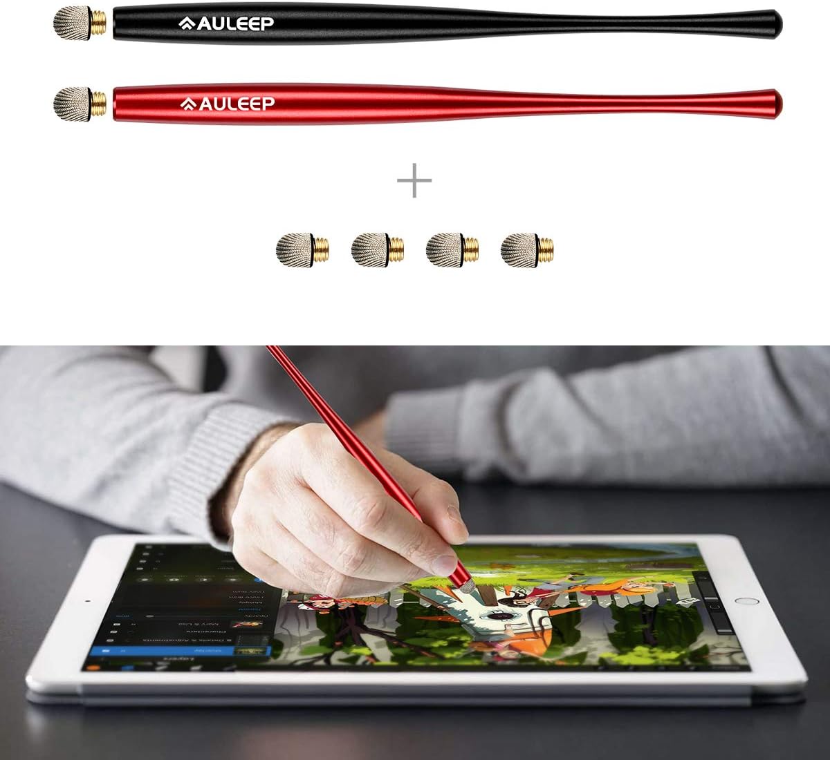 AULEEP Capacitive Stylus Pen for Touch Screen 2 Pack with 6 Nanofiber Tips Compatible for Phones, Tablets, iPads, Kindles (red Black) : Everything Else