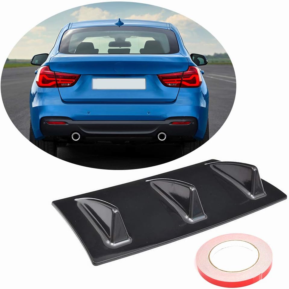 Universal Rear Bumper Lip Diffuser Gloss Black ABS 13.99 Inches Shark Fins Air Dam Chin Spoiler (Matte Black)