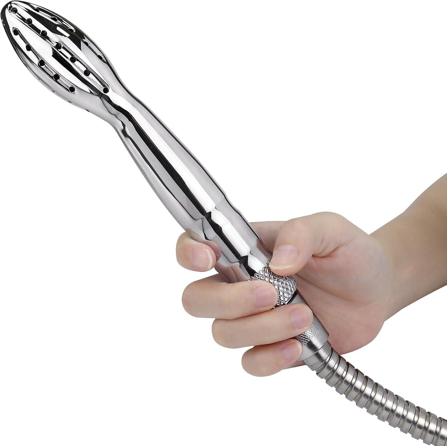 Shower Douche Shower Enema Shower Cleaner Enema Douche System, Handheld Water Shower Nozzle Anal Rinse Vaginal Cleaning Kit for Men Women, Silver (Aluminum)