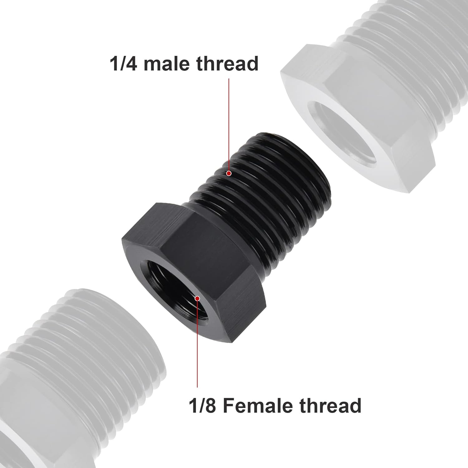 EVIL ENERGY 1/4 NPT Male to 1/8 NPT Female Reducer Fitting Bundle with Adjustable 3AN-16AN Wrench Aluminum Black