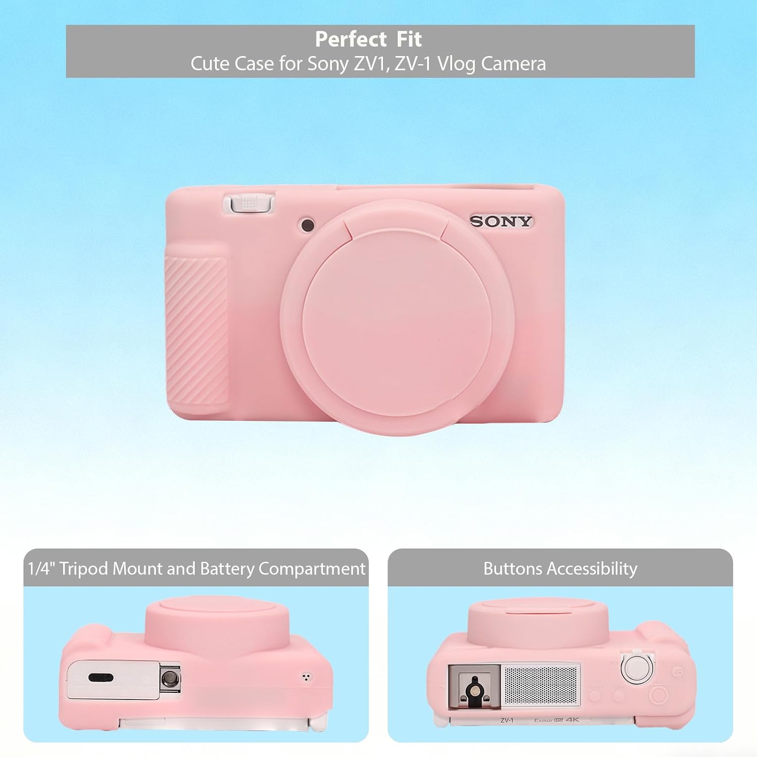 Case for Sony ZV1, ZV-1 Digital Camera Accessories, Soft Silicone Protective Case, Slim Fit Sleeve with Removable Lens Cover and Screen Protector, Lightweight, Anti-Scratch (Pale Pink) image 5