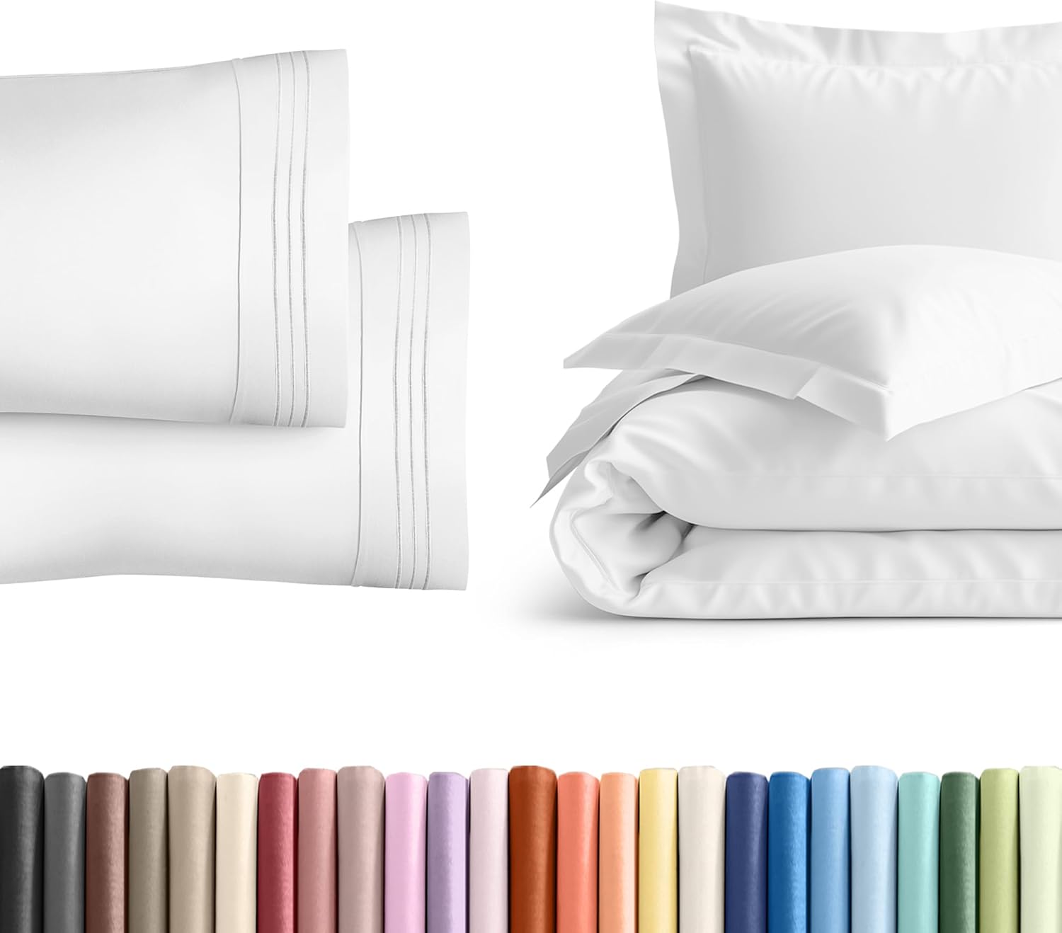 King Pillow Cases Set of 2 with Duvet Cover - Hotel Quality Pillowcase Covers - Comfy Luxury Hotel Bedding for Women, Men, Kids & Teens - Machine Washable Protectors - 2 Piece Set - King Size White