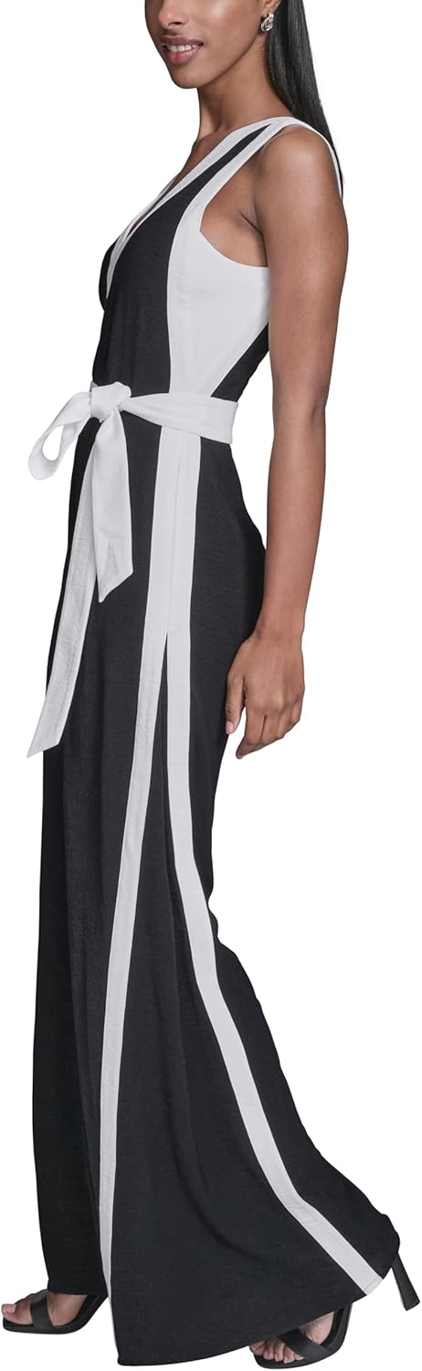KARL LAGERFELD Women's Sleeveless V Neck Aero Wash Jumpsuit