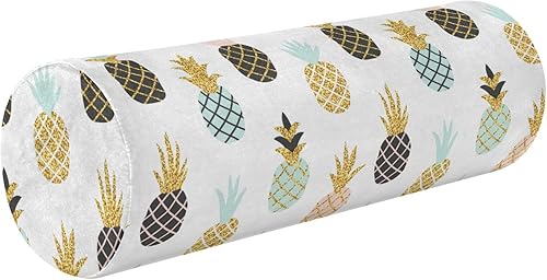 FRODOTGV Piña Tropical Hawaiian Gold Glitter Almohada para sofá cervical Cuello Roll Almohada Cilindro Redondo Forma Cilindro Almohada Cilindro