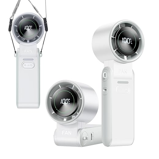 3-in-1 Portable Handheld Turbo Fan-100 Speeds, 13500 RPM, 12Hrs Cooling, Digital Display, 120° Rotation, USB Rechargeable Mini Hand Held Personal Fan for Travel, Makeup, Outdoor, Indoor (White)