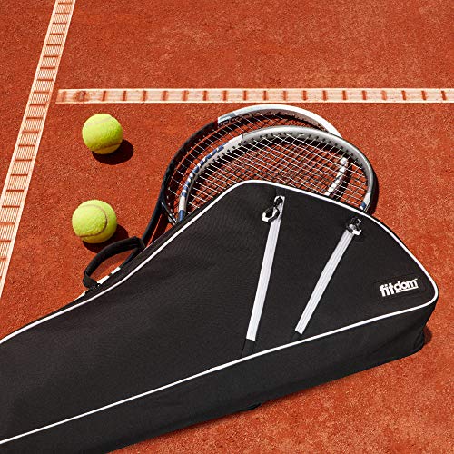 Fitdom Black Tennis Racket Bag - Can Carry Up to 3 Racquets. Perfect for Men, Women, Junior & Kids. Made from Heavy Duty Zipper & Durable Exterior for Your Gears, Towels, Balls and Accessories. - Thumbnail 7