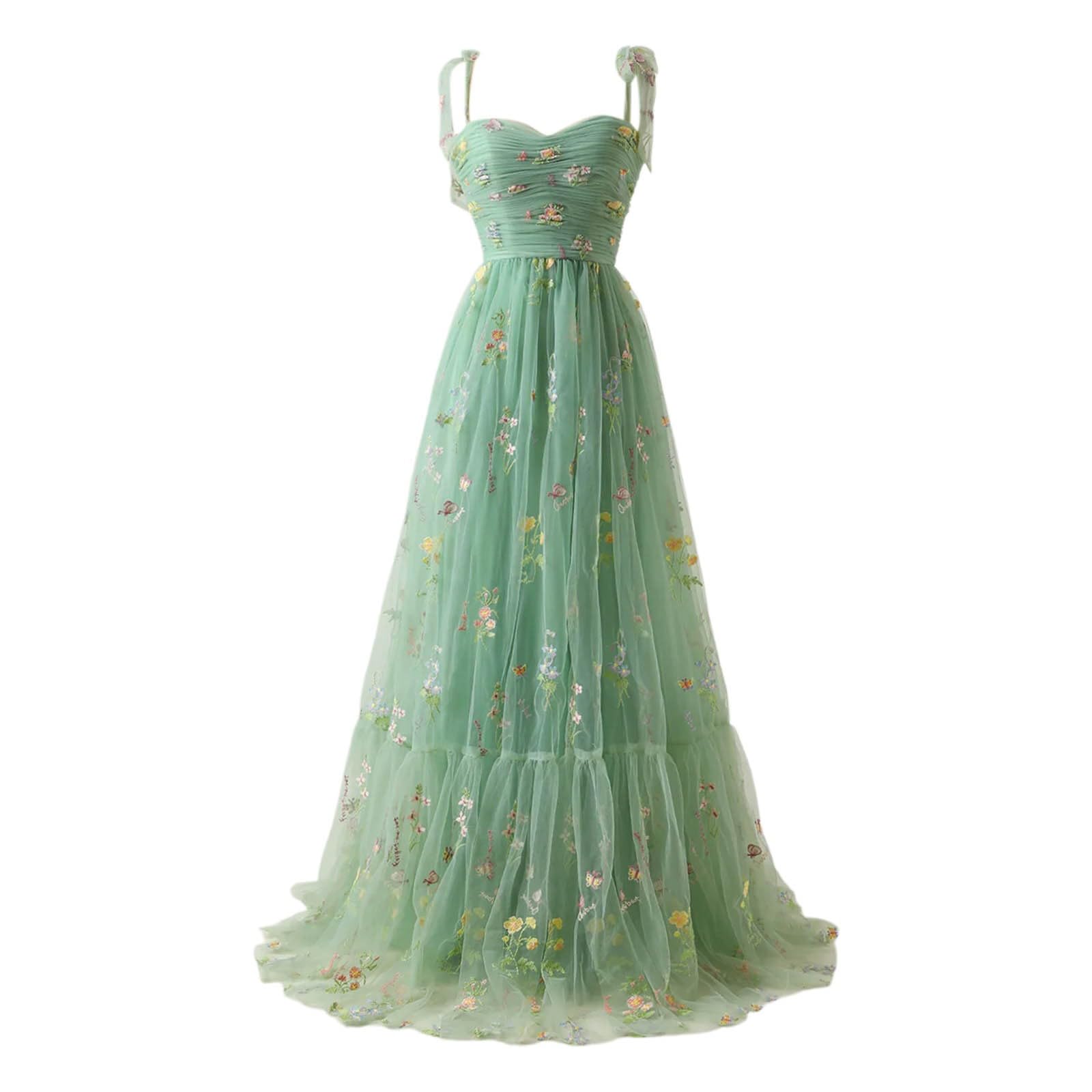 Brautjungfernkleider, Damen Blumenstickerei Tüll Ballkleider, Langes Korsett Spaghetti Fee Rost Formelles Abendkleid Partykleid, Frühlingskleider, Cocktailkleid Minikleid