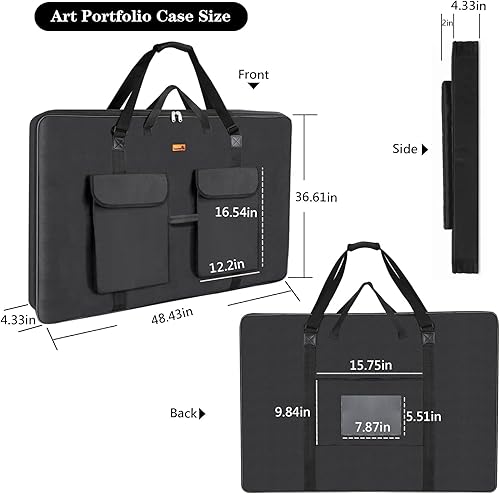 Miniatura 10 de TreochtFUN Estuche portafolio de arte de 24 x 36 pulgadas, bolsa de portafolio de artistas, funda de transporte impermeable de lona con bolsa,