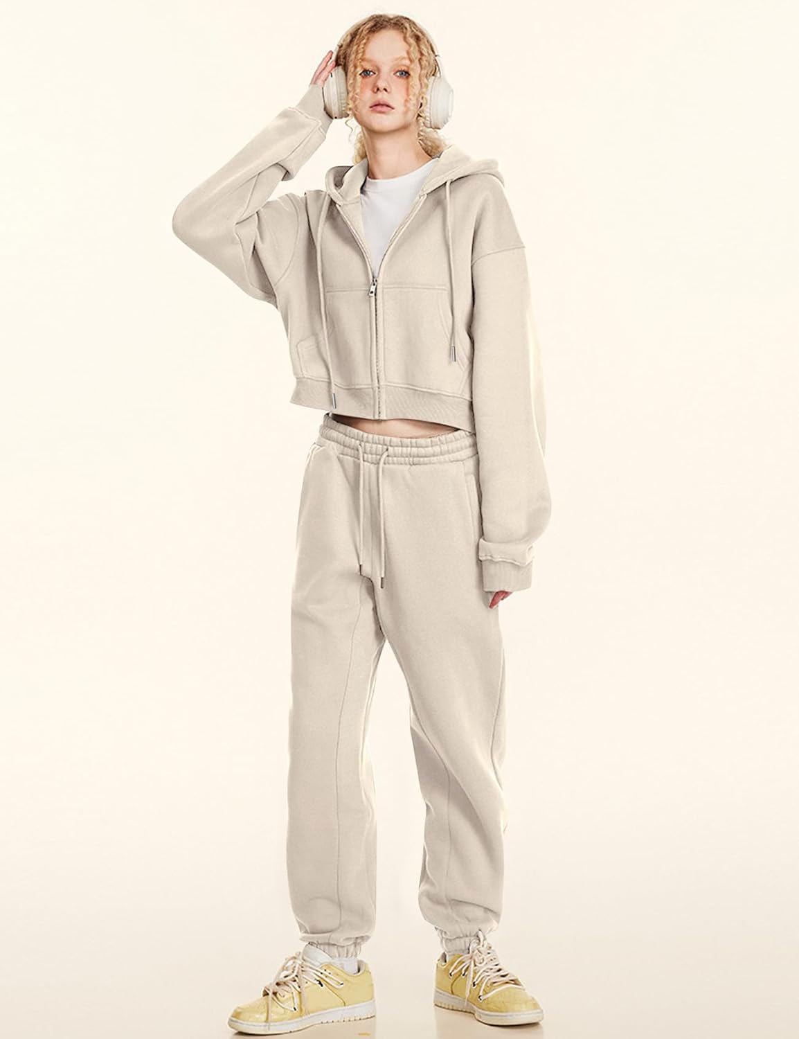 Kissonic Women's Cropped Zip Up Hoodie Fleece Lined Drawstring Crop Tops Sweatshirt Jacket with Pockets - Image 7