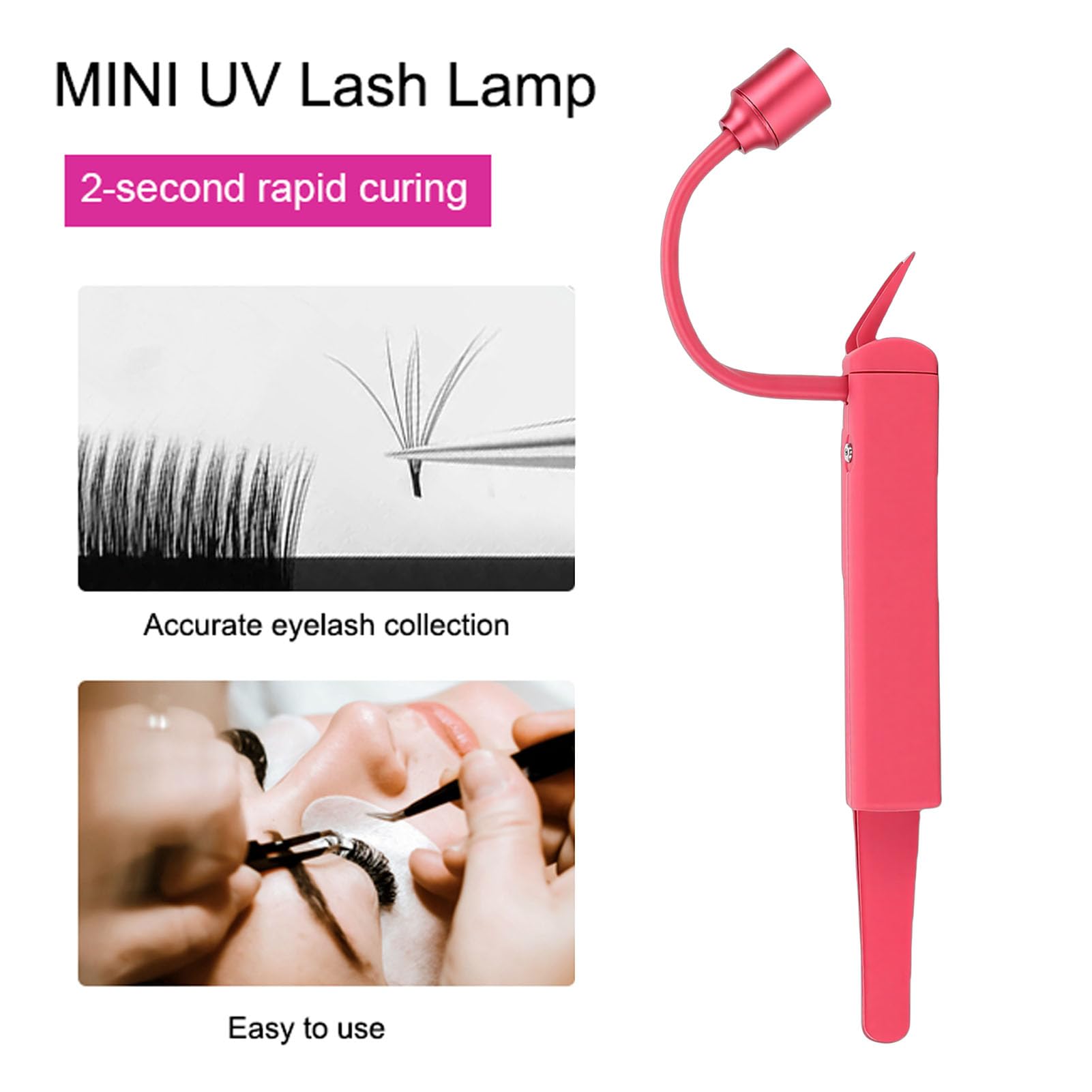 Topiky Pinzas de Pestañas para Extensiones de Pestañas, Lámpara de LED 1W 395nm Pinzas de Luz de Curado de Pegamento Rápido, Ajuste de Rotación de 180°, Compactas y Portátiles (rojo)