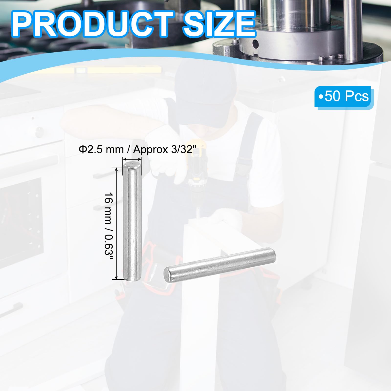 PATIKIL 304 Stainless Steel Dowel Pin 2.5x16 mm (3/32" Dia) - Image 2