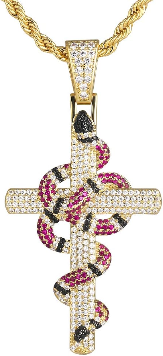 Amazon Krkc Co サンゴヘビ 蛇 クロスペンダント トップ ロープチェーン付 2点セット スネークペンダント ジルコニア 14k金メッキ Czダイヤ メンズ レディース ネックレス ヒップホップ プレゼント ゴールド ネックレス 通販