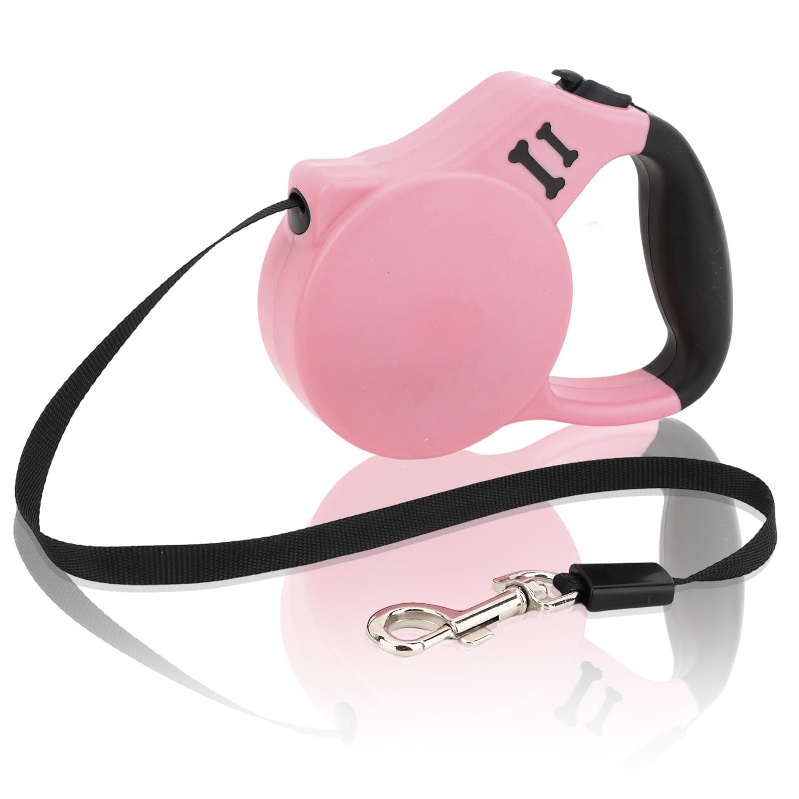 Esitrormi Retractable Dog Lead, 3M/10FT Extendable Pet Leash 360° Tangle-Free Nylon Tape, One-Handed Brake Lock with Anti-Slip Handle for Small Medium Dogs Cats (Pink Black)