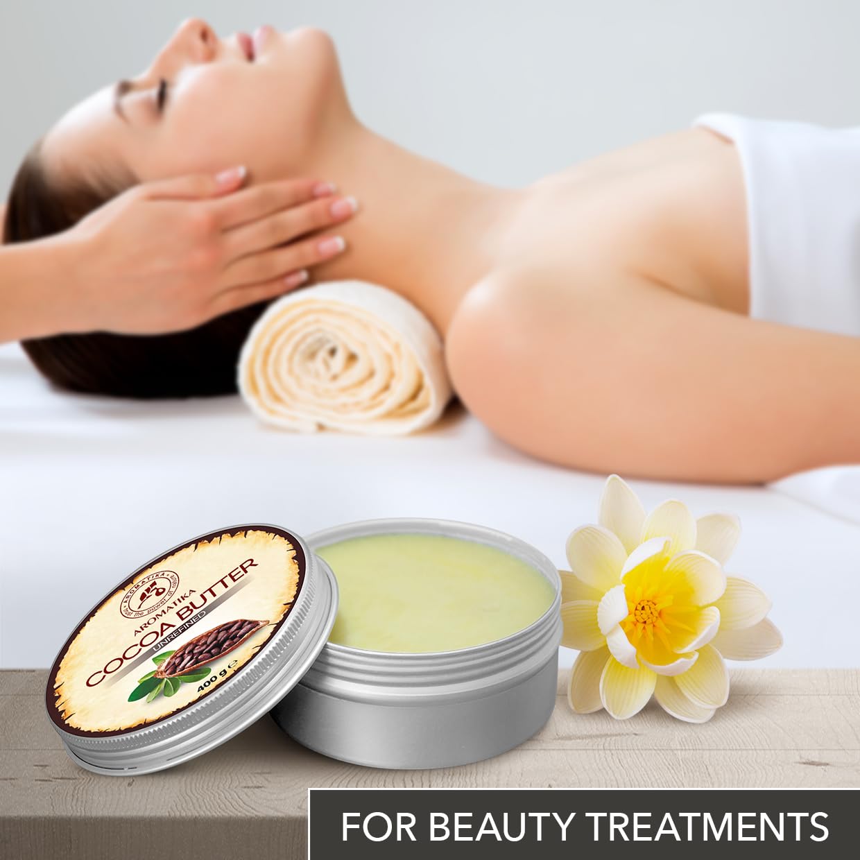 Beurre de Cacao 400g - Non Raffiné - Pur & Naturel - Beurre de Cacao pour Soins de Beauté - Hydratant pour Cheveux - Peau - Lèvres - Visage - Corps - Massage - Bon pour la Beauté