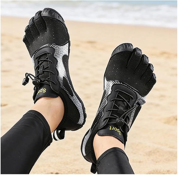 Five Finger Shoes for Women&Men with 2 Five-Toe Socks, Barefoot Shoes Minimalist Five Finger Toe Shoes, Breathable Slip-On Finger Shoes for Beach Hiking Gym Yoga