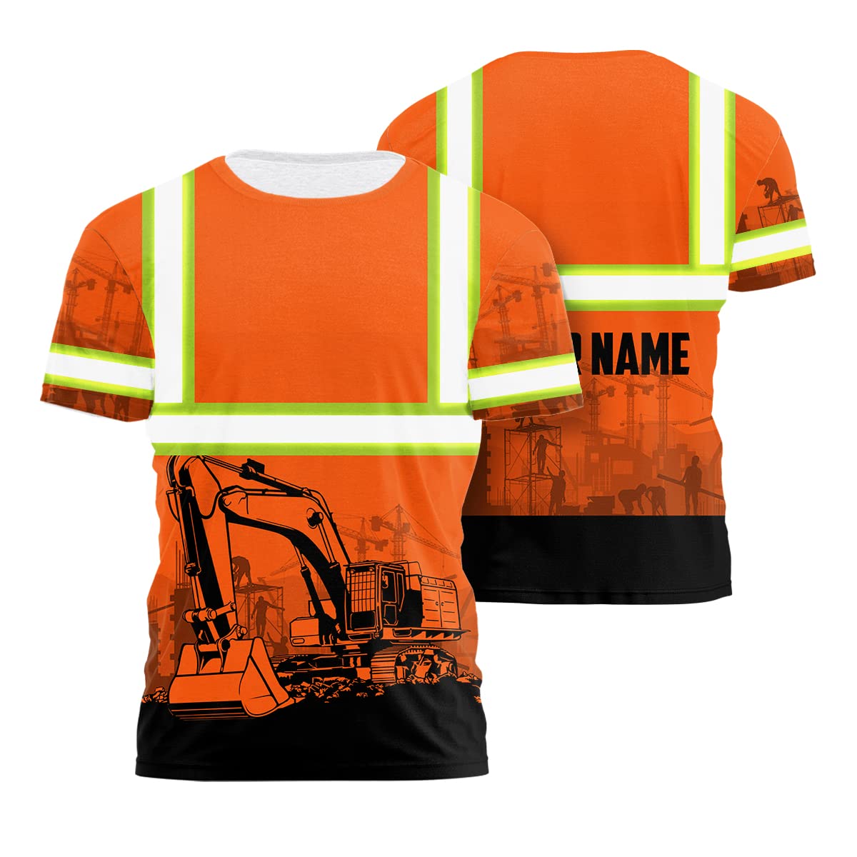 Matedecor Safety Shirt Orange Excavator Operator Customize Name High Visibility Shirt for Men Reflective Shirt Hi Vis Shirt Workwear for Runners, Walkers, Trucker, Operator, Patriotic-XL