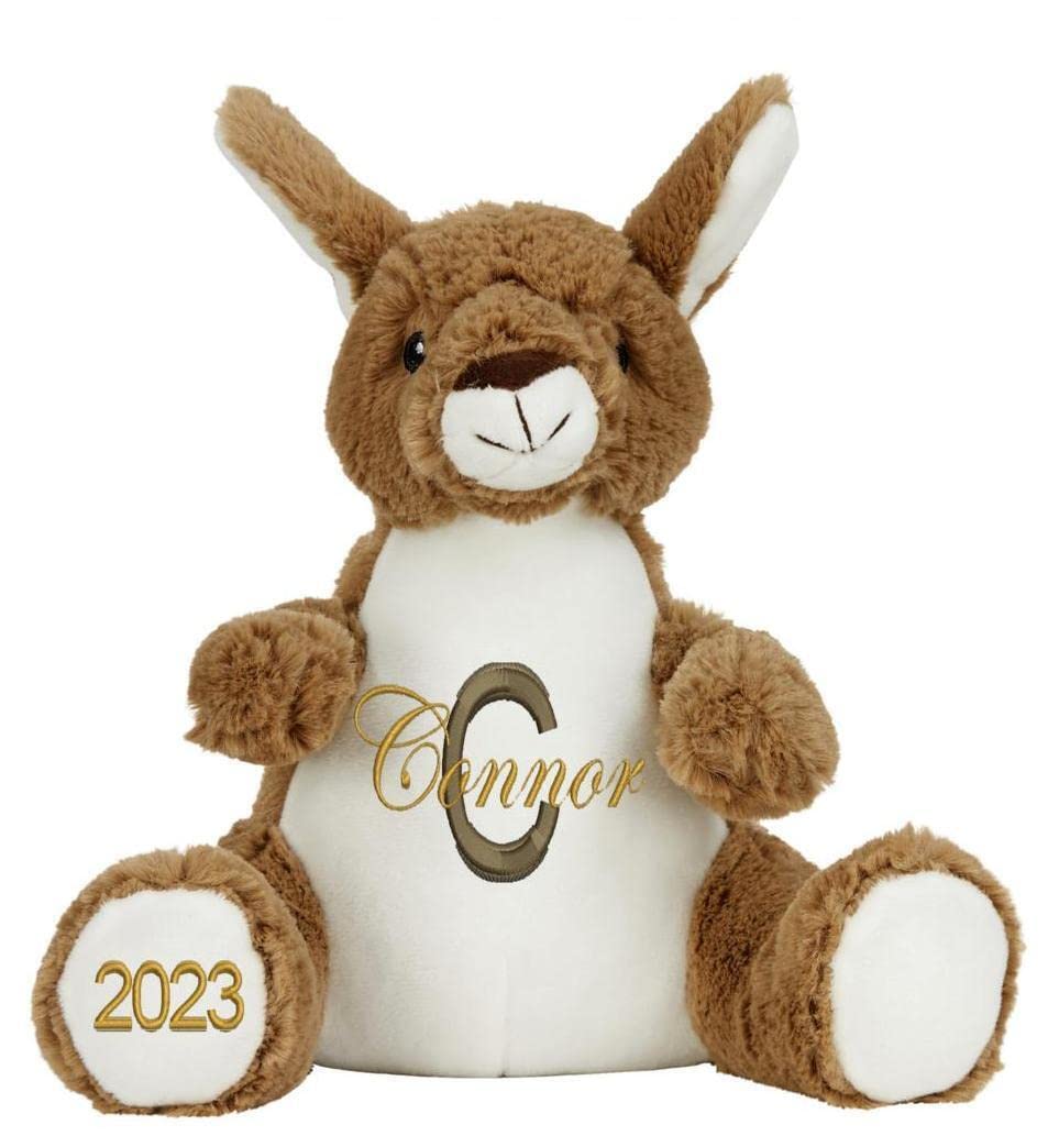 Personalised Teddy Bear and Animal Soft Plush Toys with Name & Initial, Customisable Baby Gift, New Baby Gift, Baby Boy, Baby Girl, Baby Shower Gift, Birthday Gift, Christening Gift (Kangaroo)