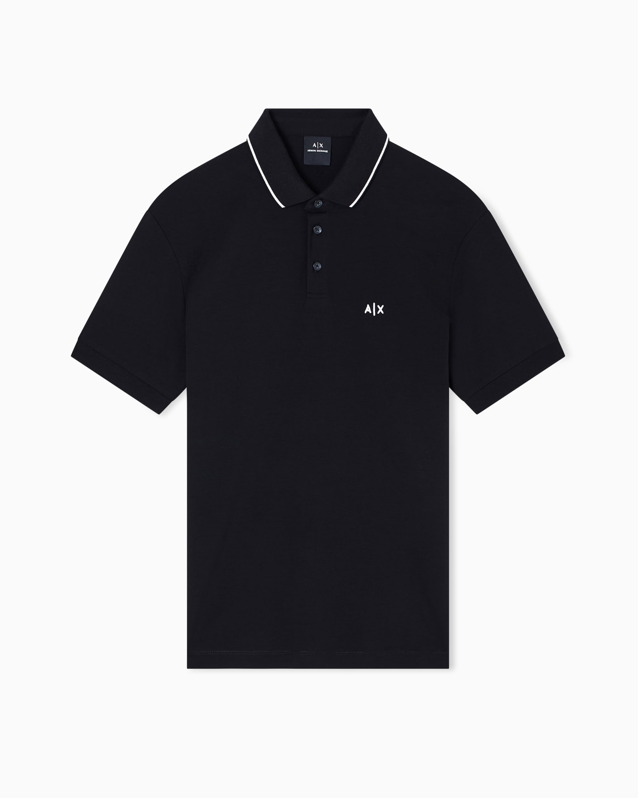 Armani Exchange Black Slim Polo In Stretch Cotton With Piping
