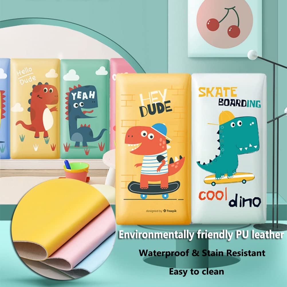 3D Anti-Collision Wall Stickers Dziecięce antykolizyjne skórzane naklejki ścienne, kreskówka dinozaur o tematyce DIY dekoracyjna poduszka ścienna, ochrona bezpieczeństwa miękki panel ścienny
