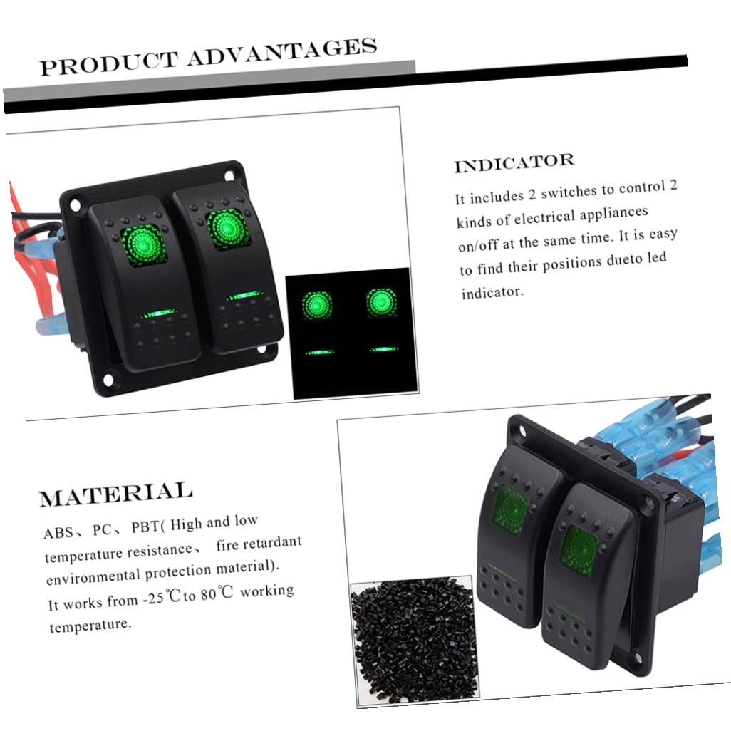 Yardwe Rocker Switch Panel Gang Toggle Switches with Pin and Dual LED Backlit Green for Boat Car and Rv Applications Ce Certified Material